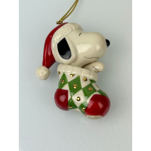 LENOX Peanuts Snoopy in Stocking Christmas Tree Ornament Holiday Porcelain VTG - Picture 16 of 16